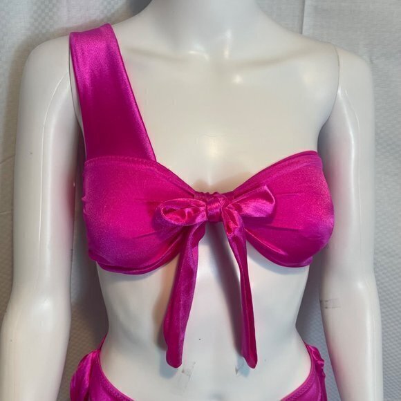 A Gift For You Satin Bow Bra And Panty Set - Fuchsia Size Large RefFNB3 - Picture 4 of 12